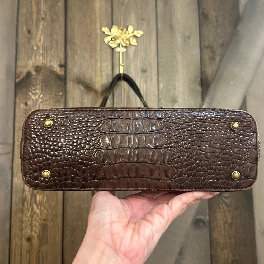 Brahmin Kendall Vintage Brown Black Alligator Black Leather Shoulder Bag Purse
